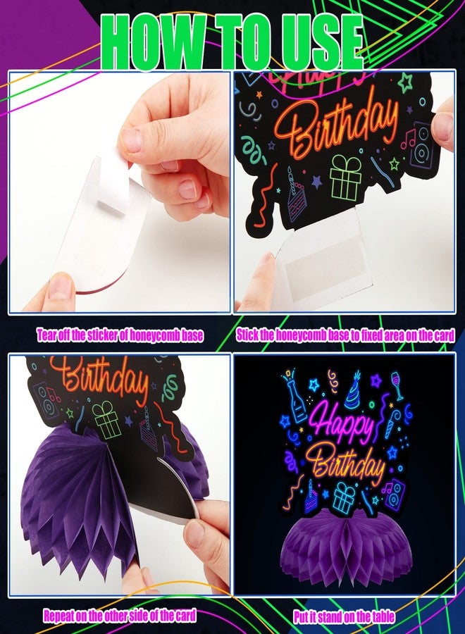 Chinco 6 Pcs Glow Party Birthday Centerpieces Neon Birthday Decorations Honeycomb Centerpieces for Tables Neon Party Supplies(Vibrant) - Image 4